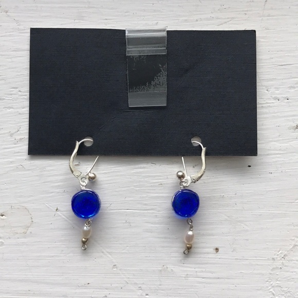 Dichroic Glass Dangling Earrings - Picture 2 of 4